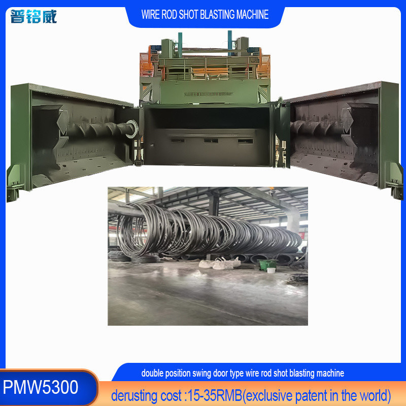 Hohe Reinheit Drahtstange Spirale Schuss Sprengreinigungsmaschine in grüner Farbkammer Schale