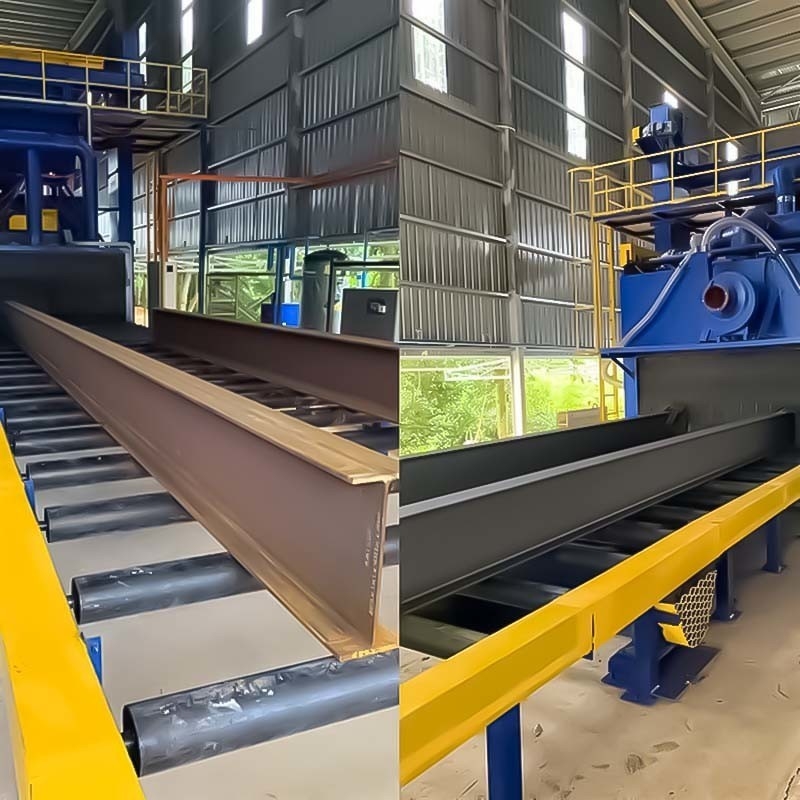 Gelb und Blau Stahl I-Beam-Reinigungsausrüstung Rollenfördermaschine Schussblasmaschine