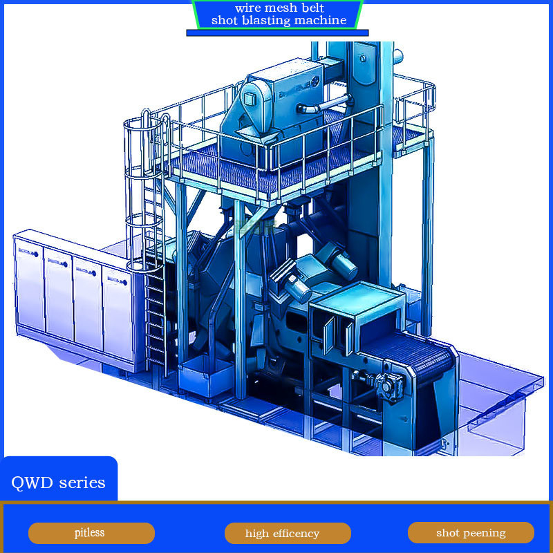 Automobilkomponenten Crawler Abrator Gelb und Blau Drahtnetz Gürtel Schussblasmaschine